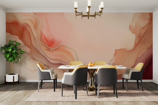 Abstract coral shapes in a bright bedroom suite.