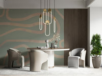 Flowing Lines Green abstract mural minimal artistic interior accent.