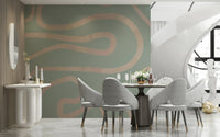 Soft green color meandering line wall mural serene aesthetic.
