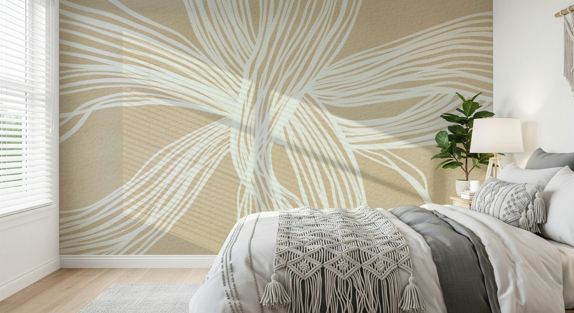 Flowing Lines wallpaper soft beige white strands intricate abstract design