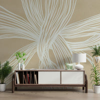 Minimalist Flowing Lines wallpaper soothing pale buff sophisticated linear artwork