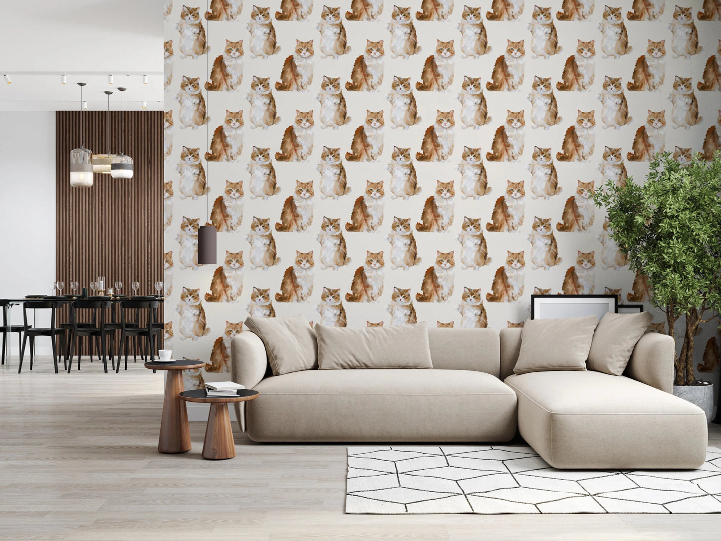 Fluffy tabby ginger cats handpainted oil painting pattern Wallpaper⁠