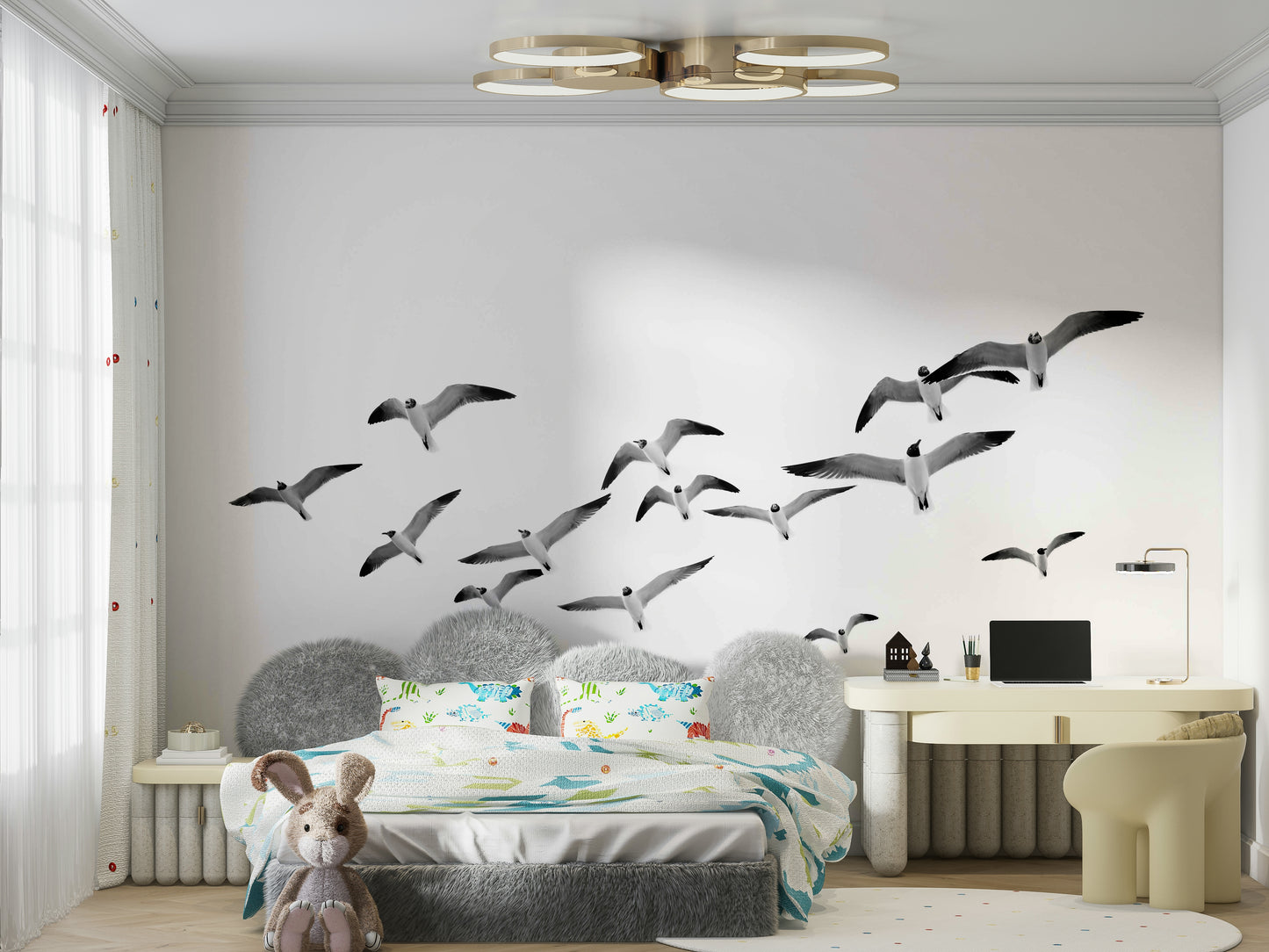 Nature-inspired Flying Birds wall mural for a peaceful room.

