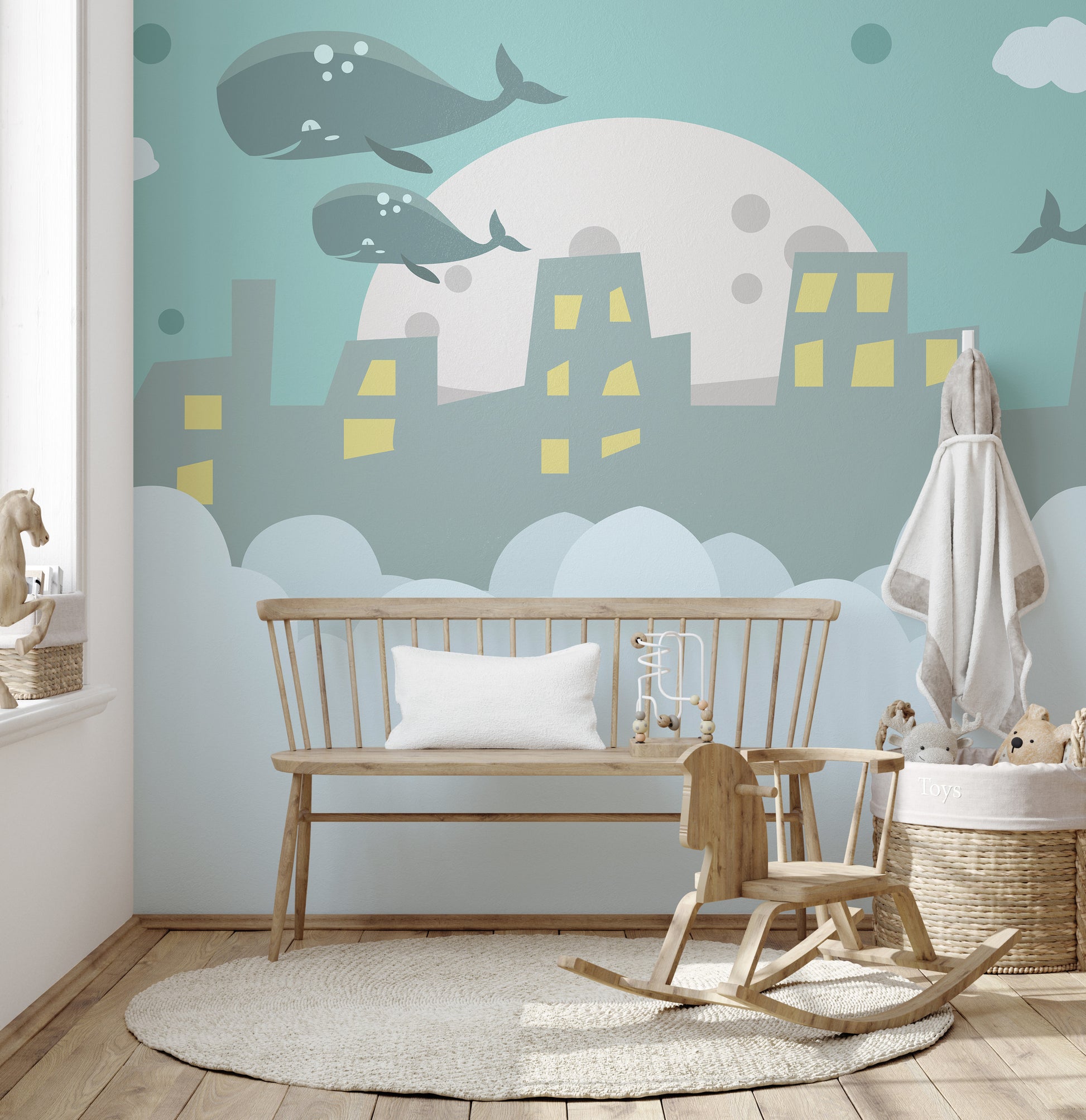 Flying Whale on City Wallpaper - Giffywalls