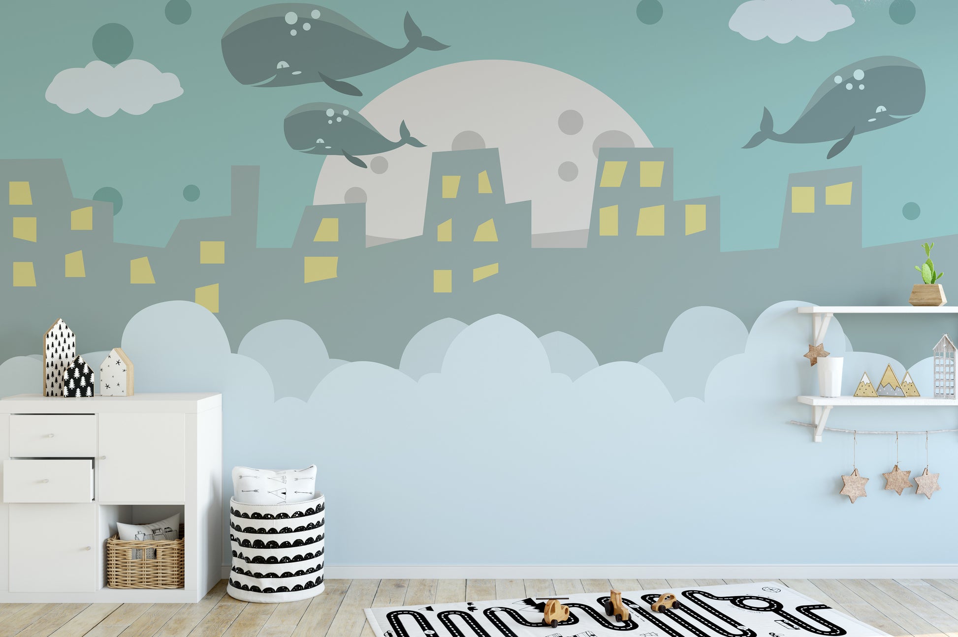 Flying Whale on City Wallpaper - Giffywalls