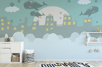 Flying Whale on City Wallpaper - Giffywalls