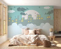 Flying Whale on City Wallpaper - Giffywalls