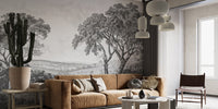 Black & White Fog Covering Trees Forest Wallpaper Mural - Giffywalls