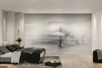 Colorkey wall mural featuring Golden Gate Bridge in fog.

