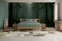 Misty pine trees mural wallpaper

