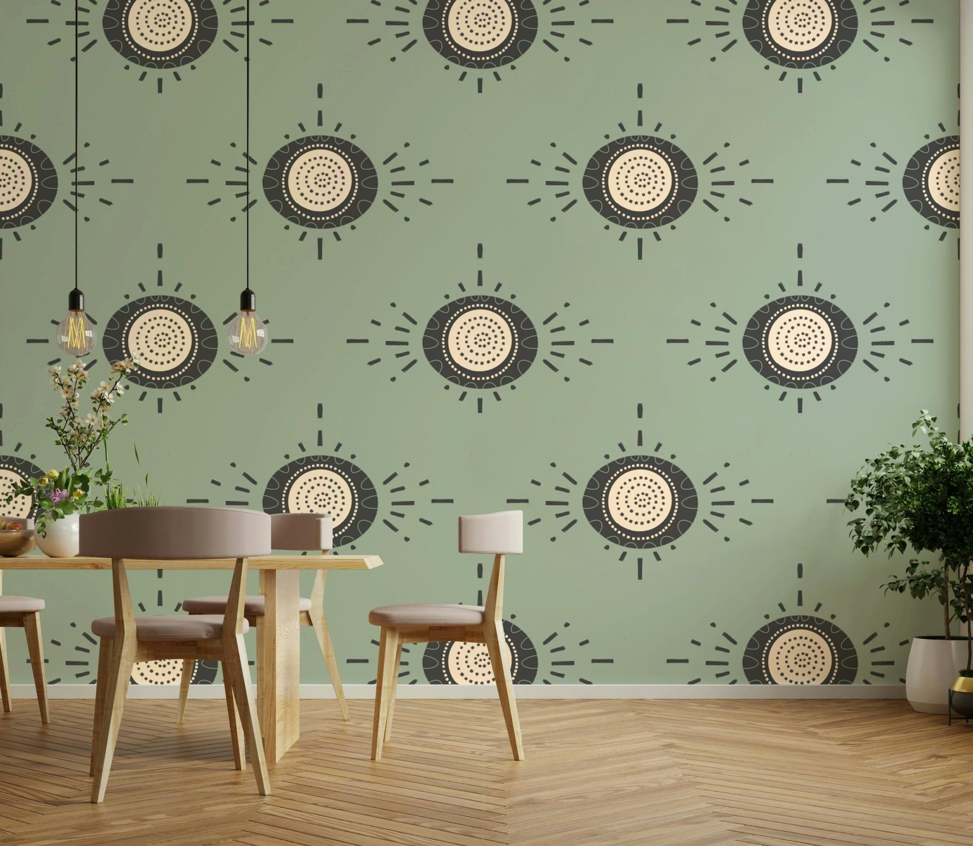 Folk Bloom wallpaper adding sophistication to living rooms and bedrooms


