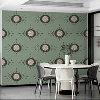 Modern, minimalist floral wallpaper blending sage and charcoal

