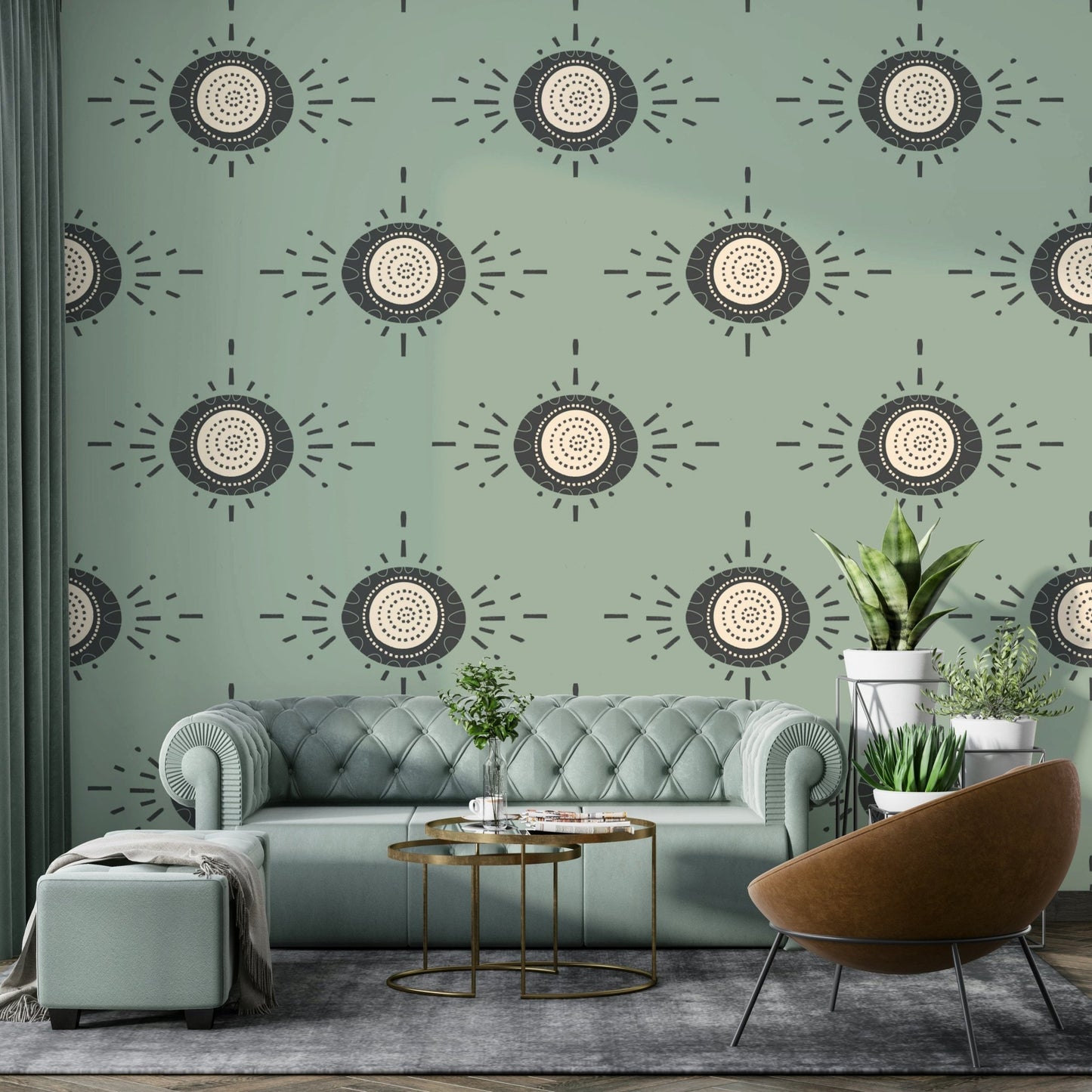 Scandinavian mid-century modern floral wallpaper for stylish interiors

