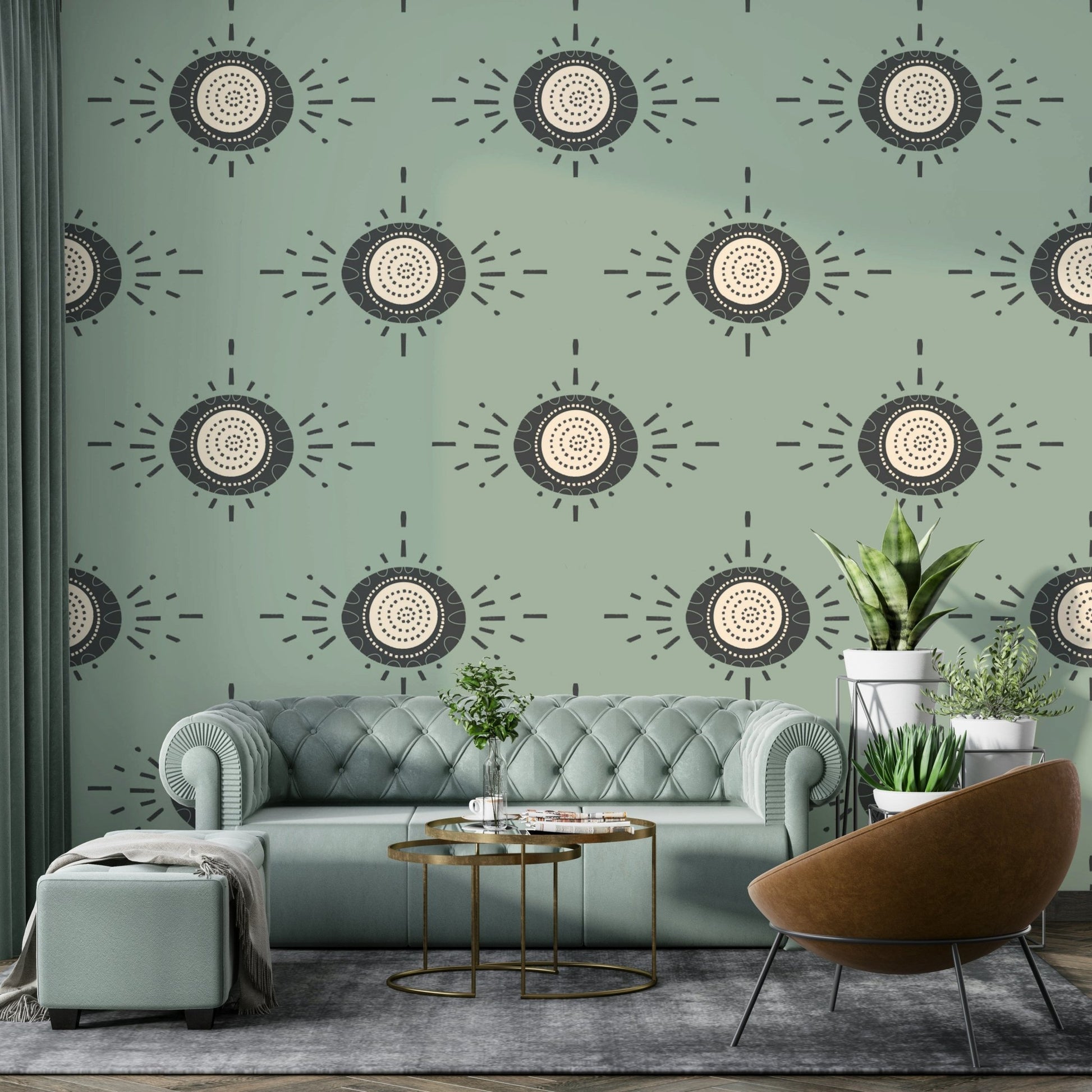 Scandinavian mid-century modern floral wallpaper for stylish interiors

