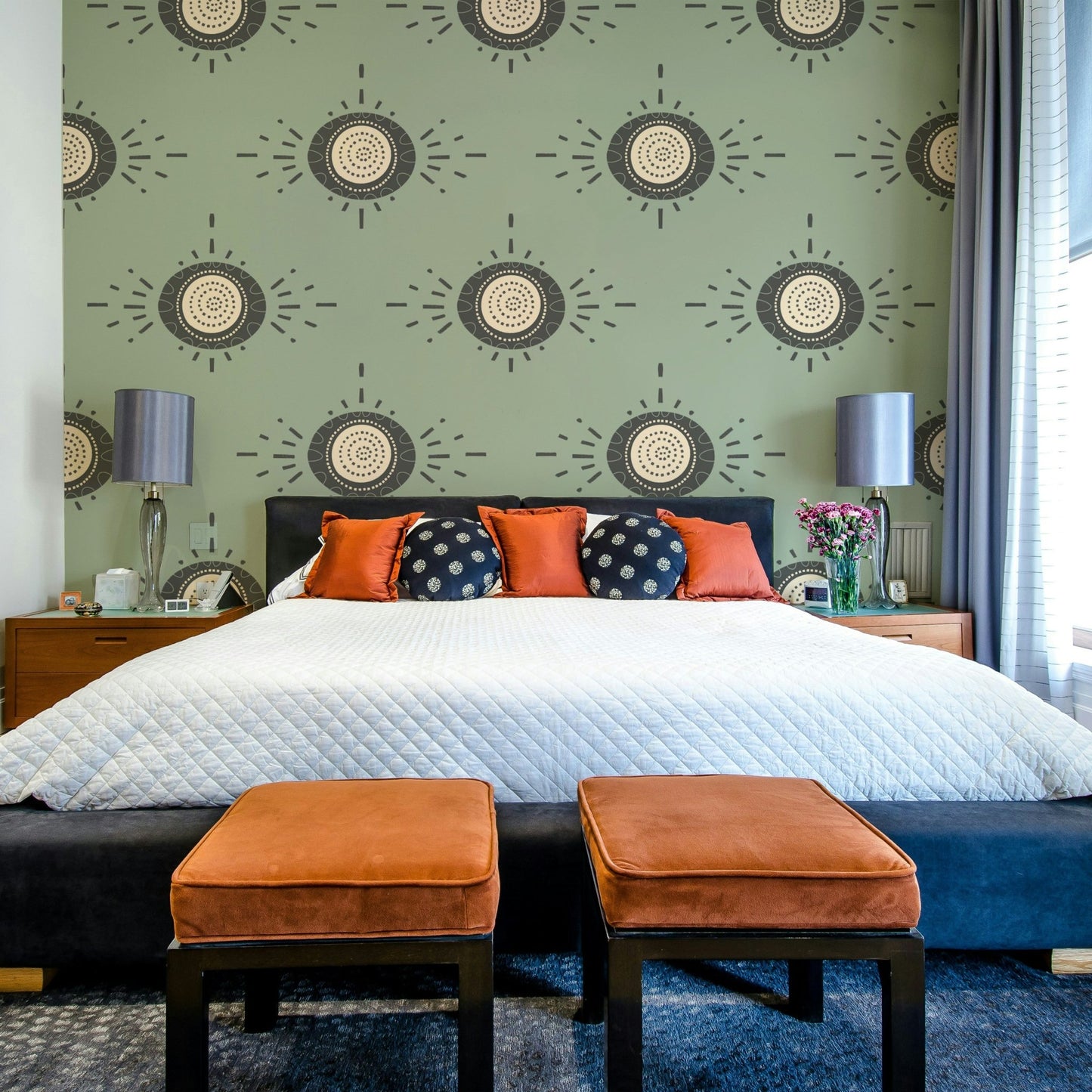 Scandinavian floral design in soft sage and light charcoal tones

