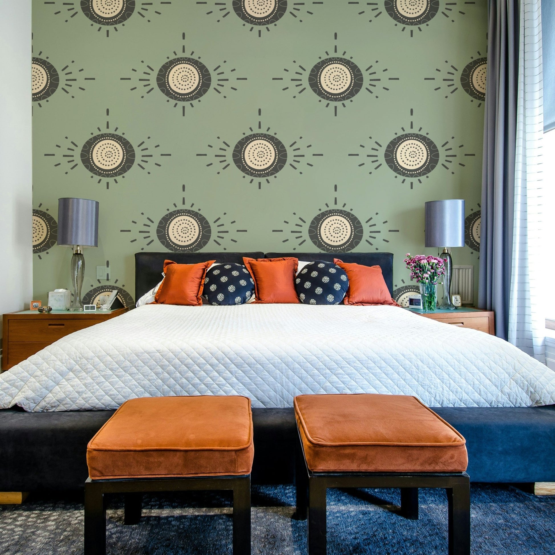 Scandinavian floral design in soft sage and light charcoal tones

