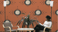 Folk Bloom Light Charcoal Terracotta Wallpaper with geometric floral motifs

