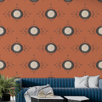Bold floral wallpaper with warm terracotta and soft charcoal tones

