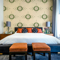 Clean lines and nature-inspired motifs in olive and cream

