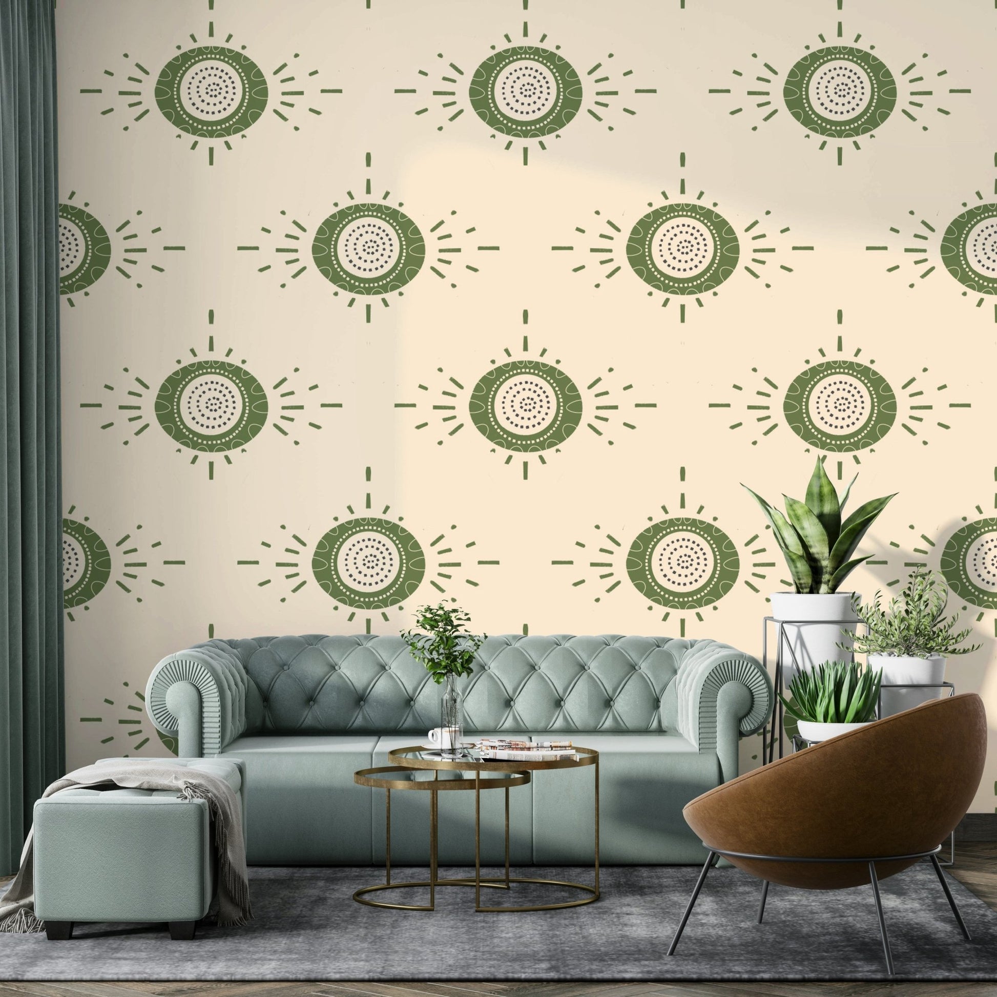 Scandinavian floral wallpaper with a contemporary and serene aesthetic

