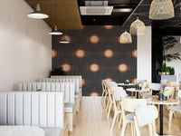 Nature-inspired geometric floral design in terracotta and charcoal

