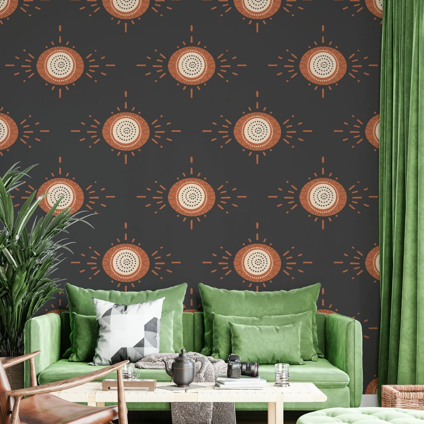 Folk Bloom Light Terracotta Charcoal wallpaper creating a balanced atmosphere

