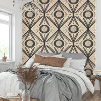 Charcoal base mural with cream floral print

