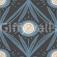 Retro wall design with blue floral motifs
