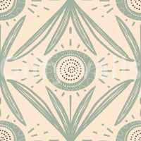 Artistic mural wallpaper in cream and sage

