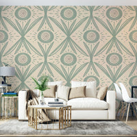 Cottagecore bedroom with folk flower wallpaper

