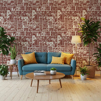 Tile pattern wallpaper with floral sketches and blocks