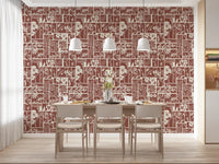 Botanical tile wallpaper with warm earthy background
