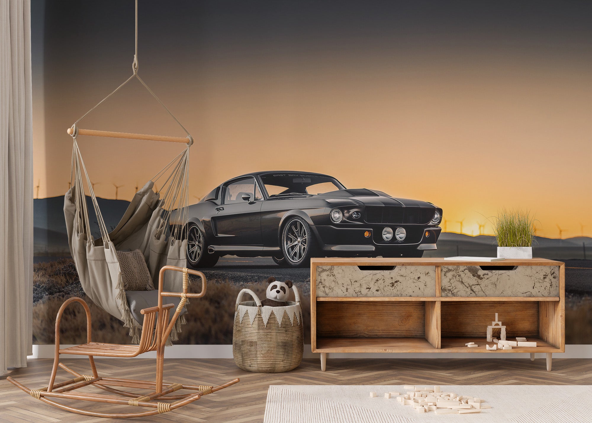 Sunset Drive Color Ford Mustang Sunset Drive Mural - Giffywalls