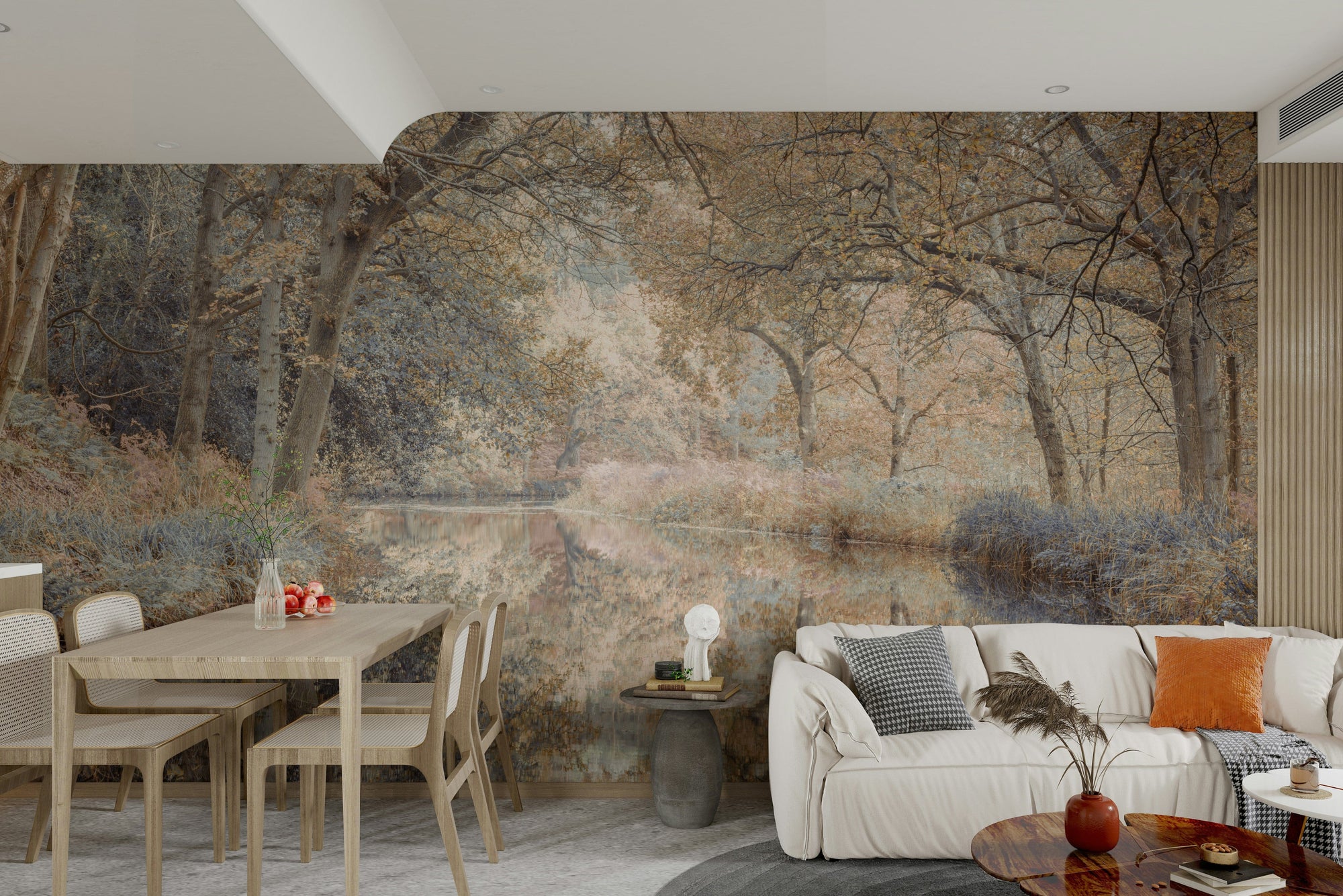 An angled shot of the mural's gentle color palette.

