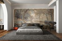A living room featuring the serene water wall mural.

