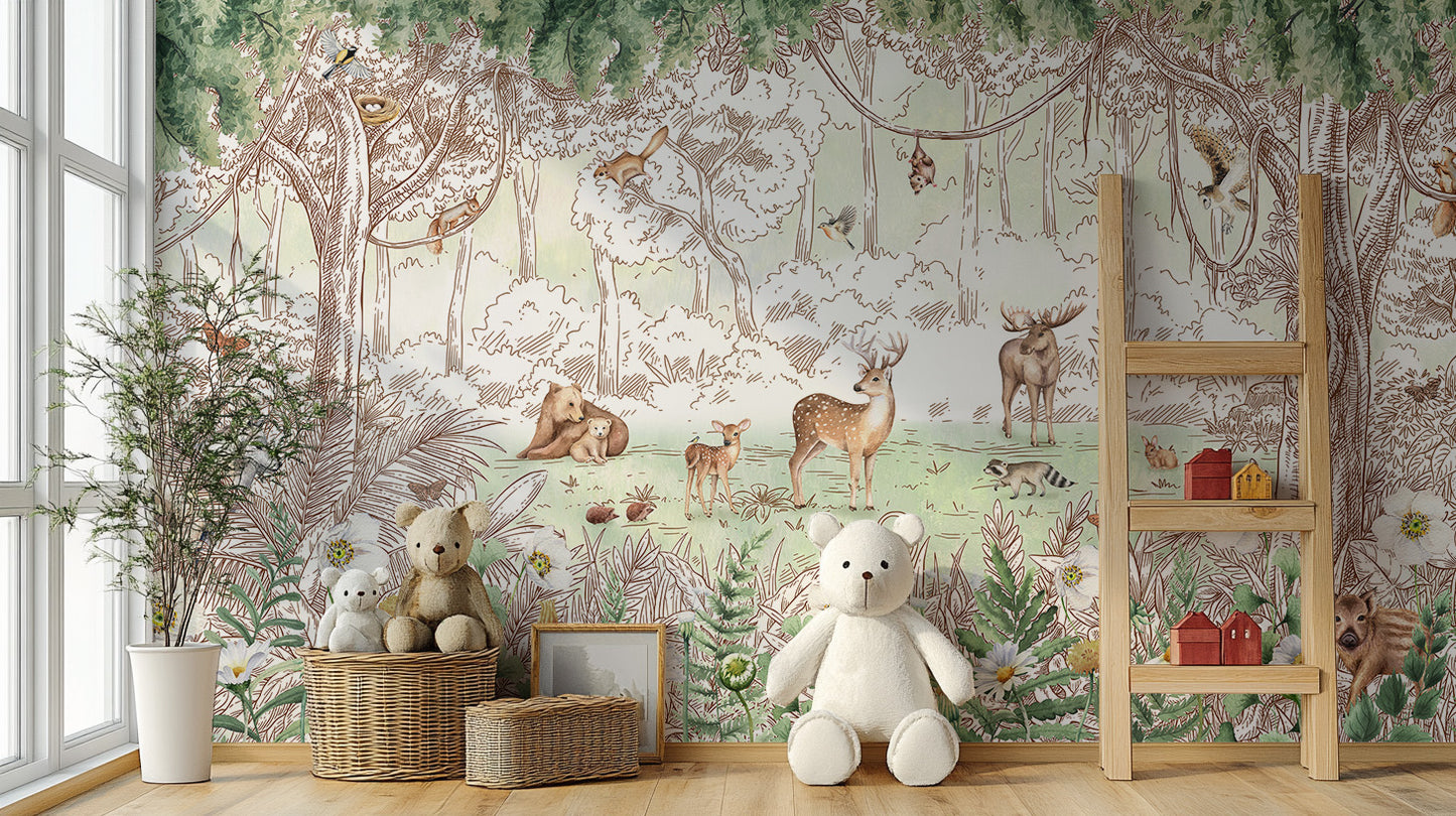 Forest friends in spring season wallpaper for walls - Giffywalls