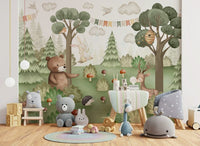 Forest Friends Mural in a modern nursery room setting.