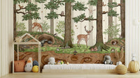 A graceful subtle animal wall mural in cool, natural tones.

