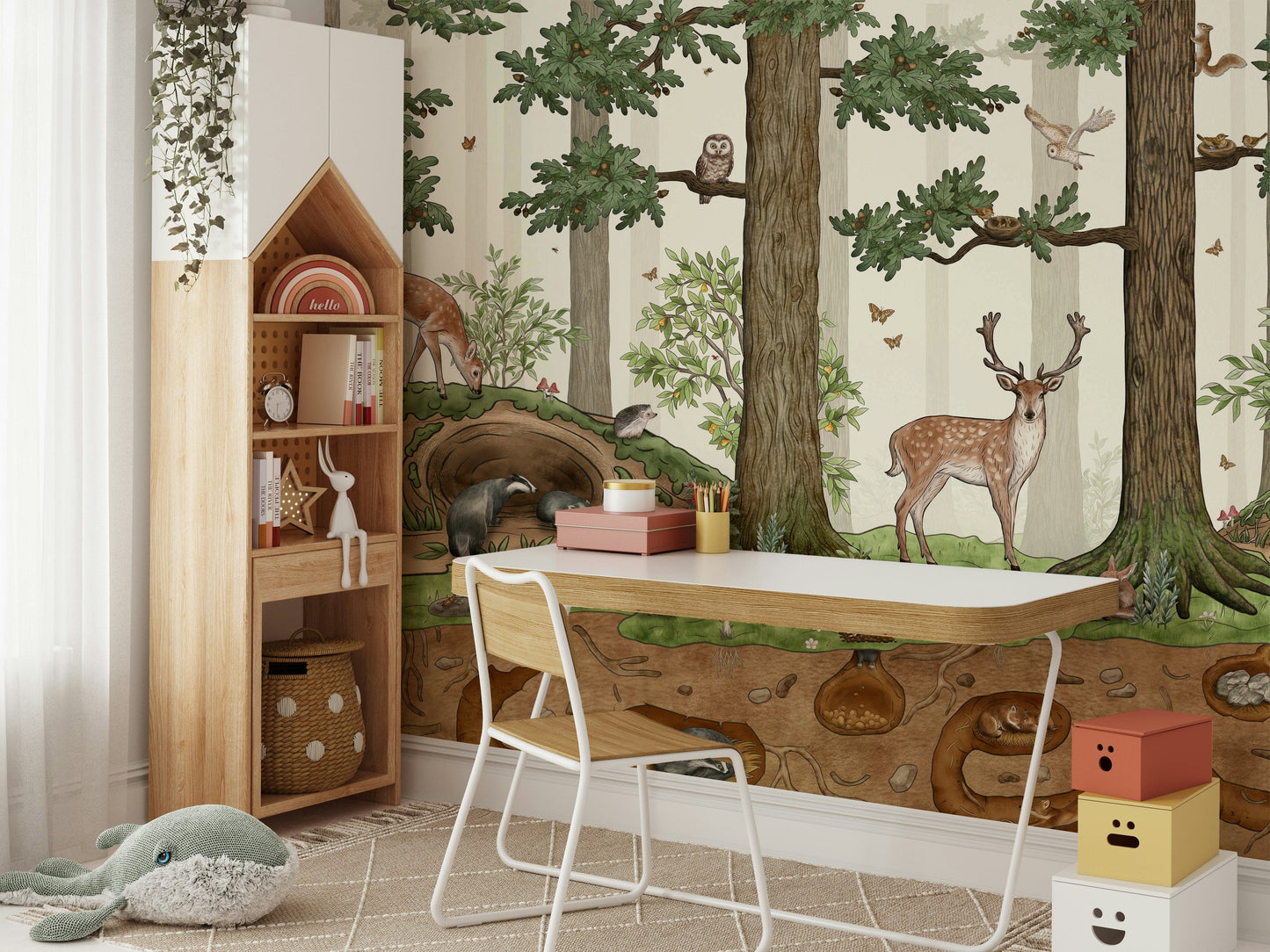 A contemplative forest hideaway wallpaper mural for a feature wall.

