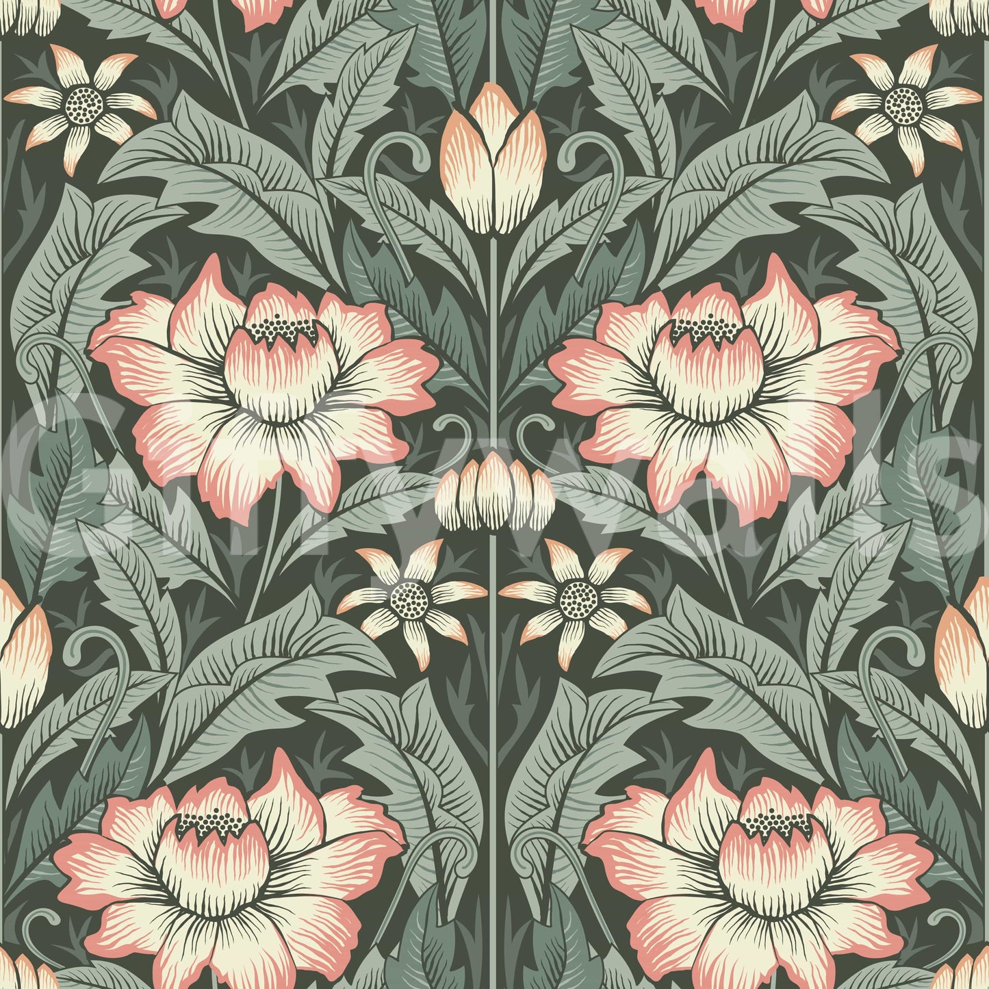 Timeless Garden – Forest Green Wallpaper⁠