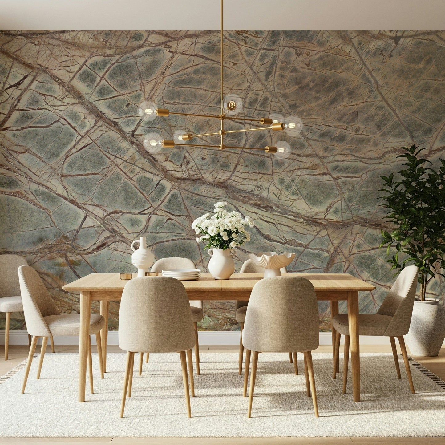 A graceful subtle pattern wall mural resembling moss and stone.