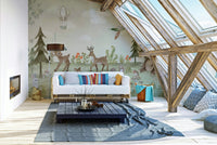 A peaceful wall mural with an organic, whimsical design.

