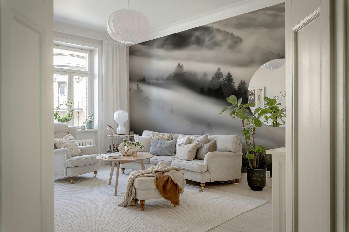 Shadowy forest slopes featured in Forest Veil scenic print.