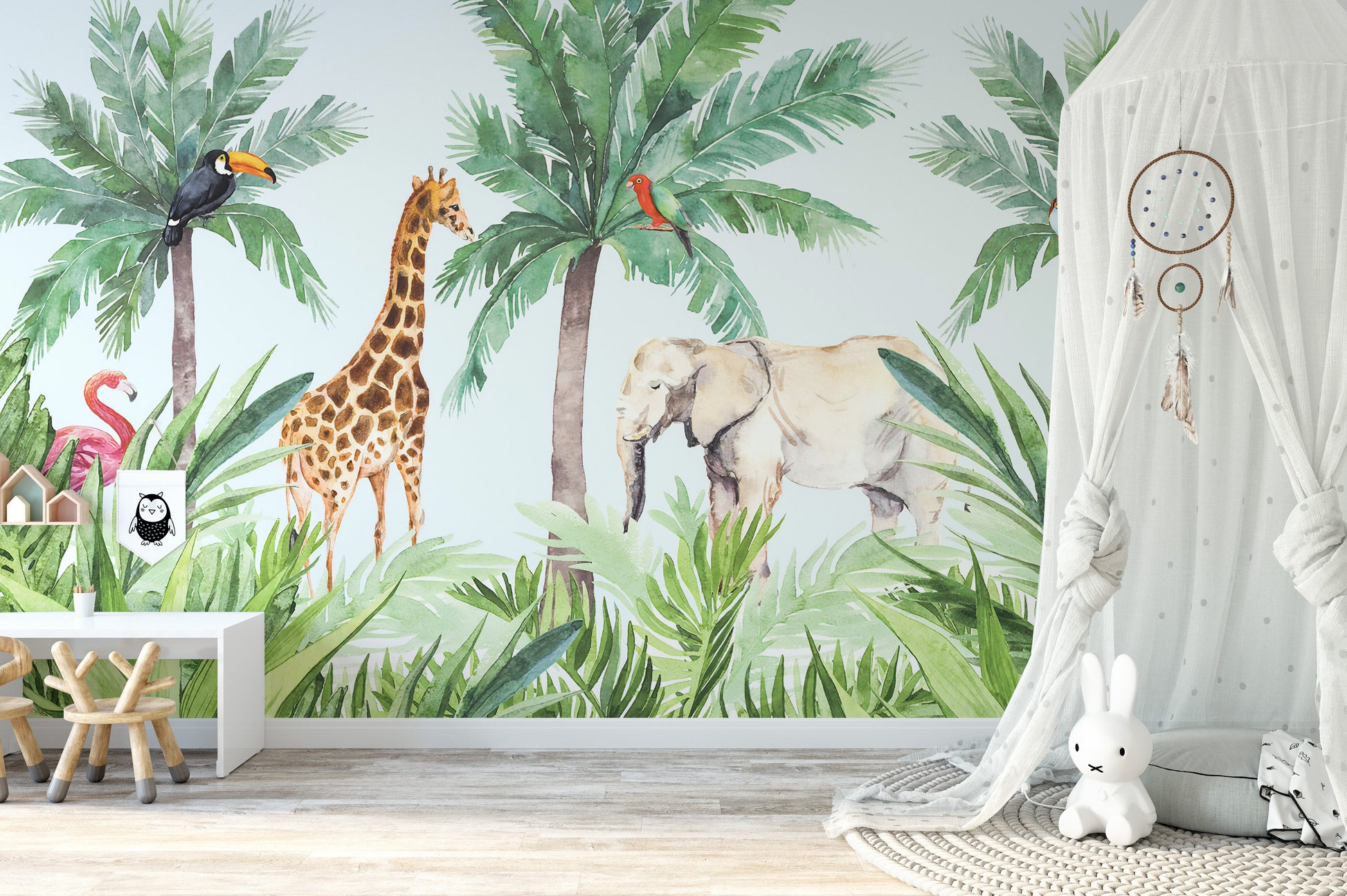 Vibrant Wildlife Serene Kids Room Wallpaper Mural - Giffywalls
