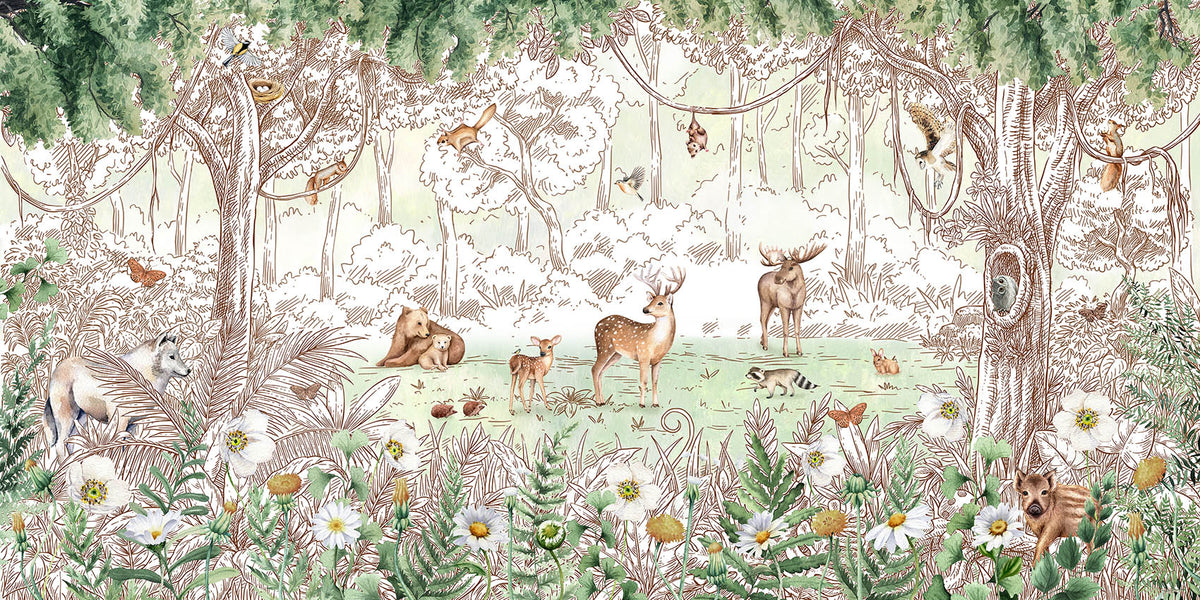 Forest friends in spring season wallpaper for walls