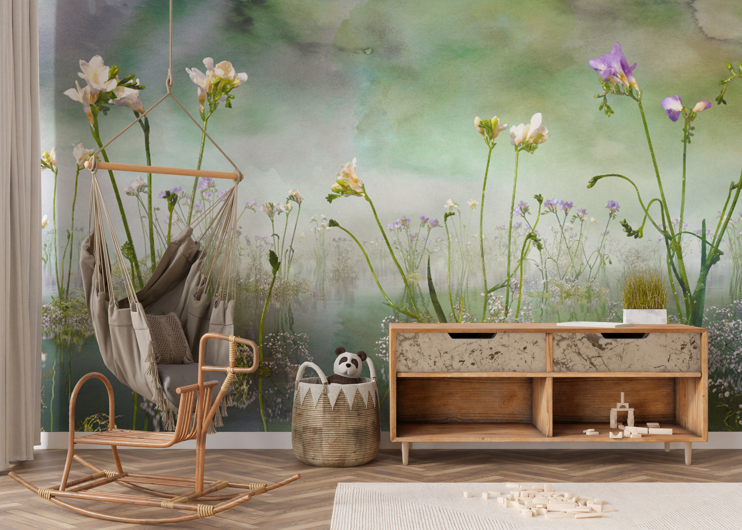 Forever Freesia Flower Green Wallpaper Murals - Giffywalls