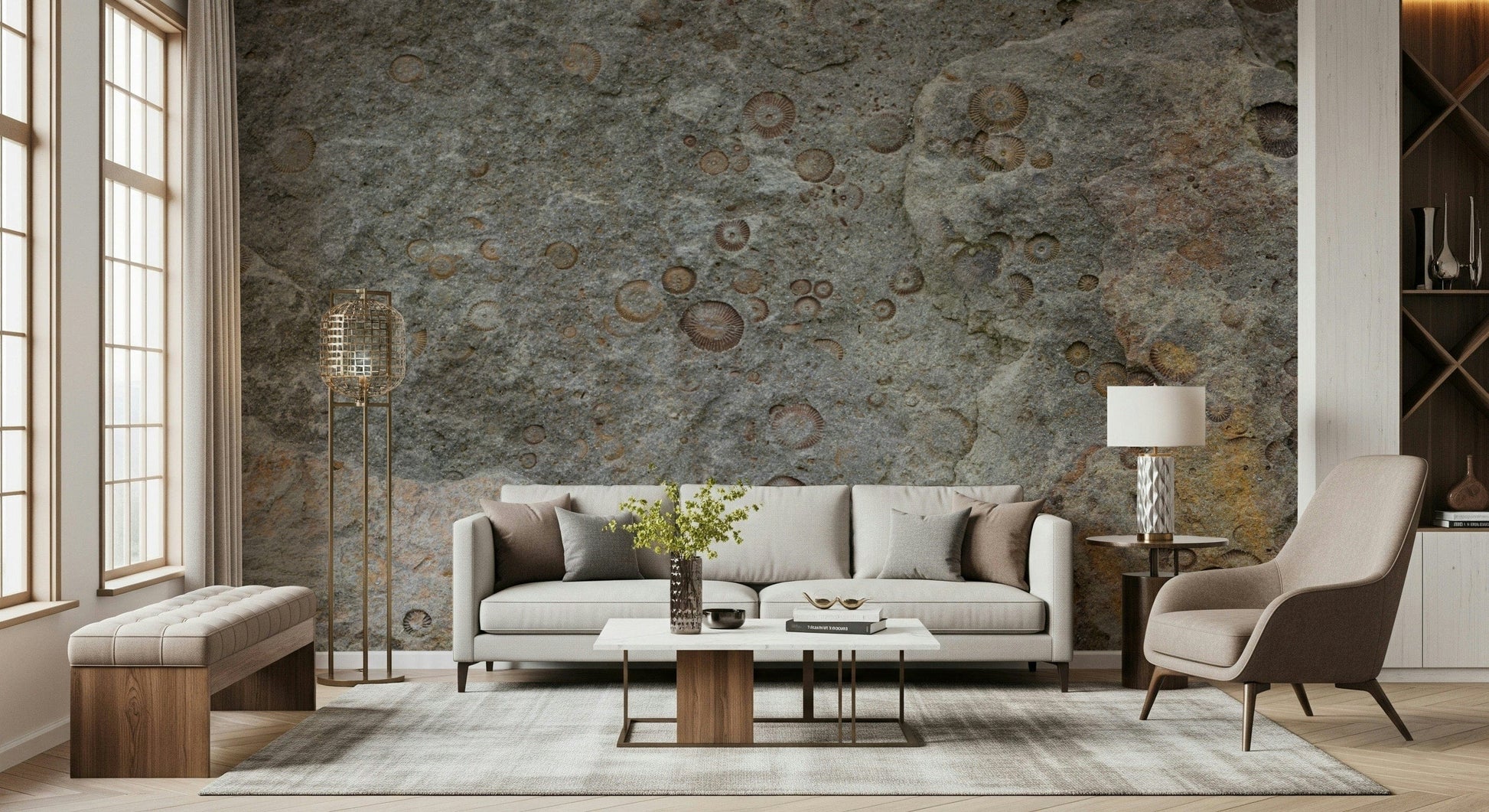 Stone Fossil Texture Wall Mural featuring realistic stone with embedded fossil patterns.