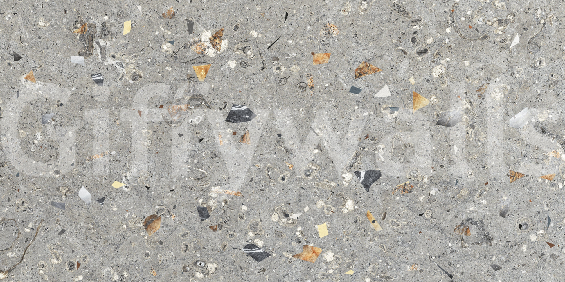 Raw Grey Terrazzo material printed wallpaper.