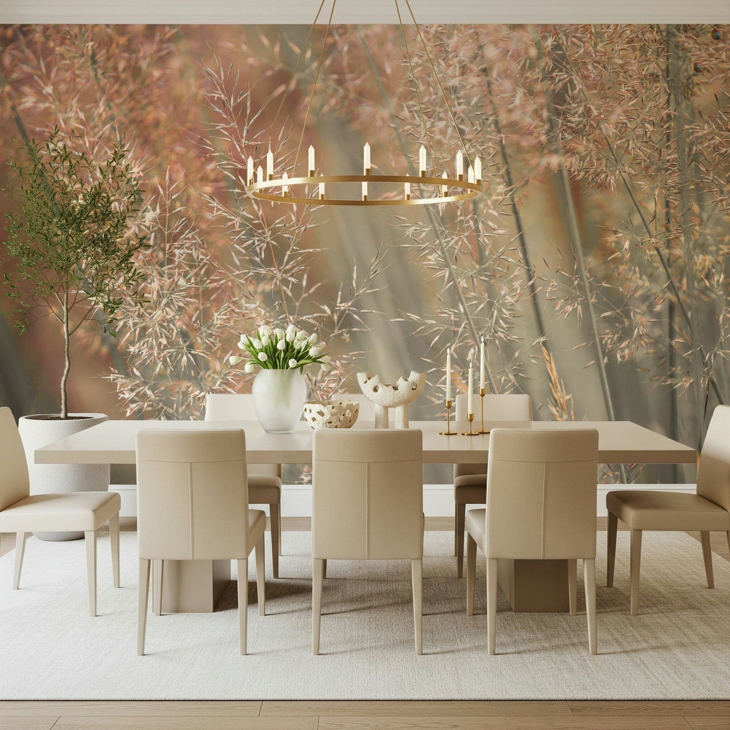 Natural grass mural with elegant fountain grass plumes against a soft, blurred backdrop.