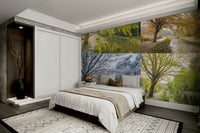 A wall mural of a four-panel scene.

